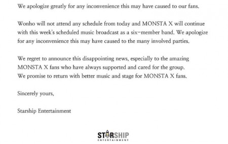 Starship Entertainment released a statement about Wonho's termination after allegations were made